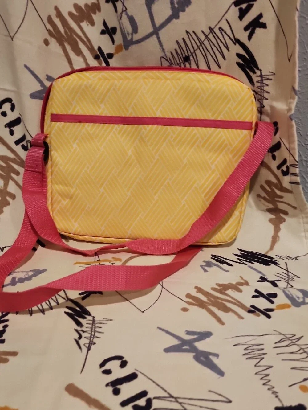 MSC Mainstreer Collextio Yellow Cosmetic Crossbody Bag with Pink Strap